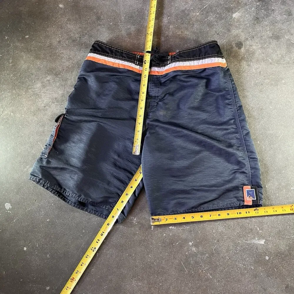 Vintage 80s-90s Quicksilver Eddie Aikai Dark Blue Striped Board Shorts Men’s 33